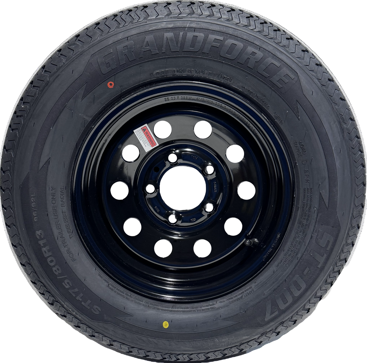 ST 175/80R13 Load Range D Grandforce Radial Trailer Tire on Mod Wheel 5x4.5 Lug