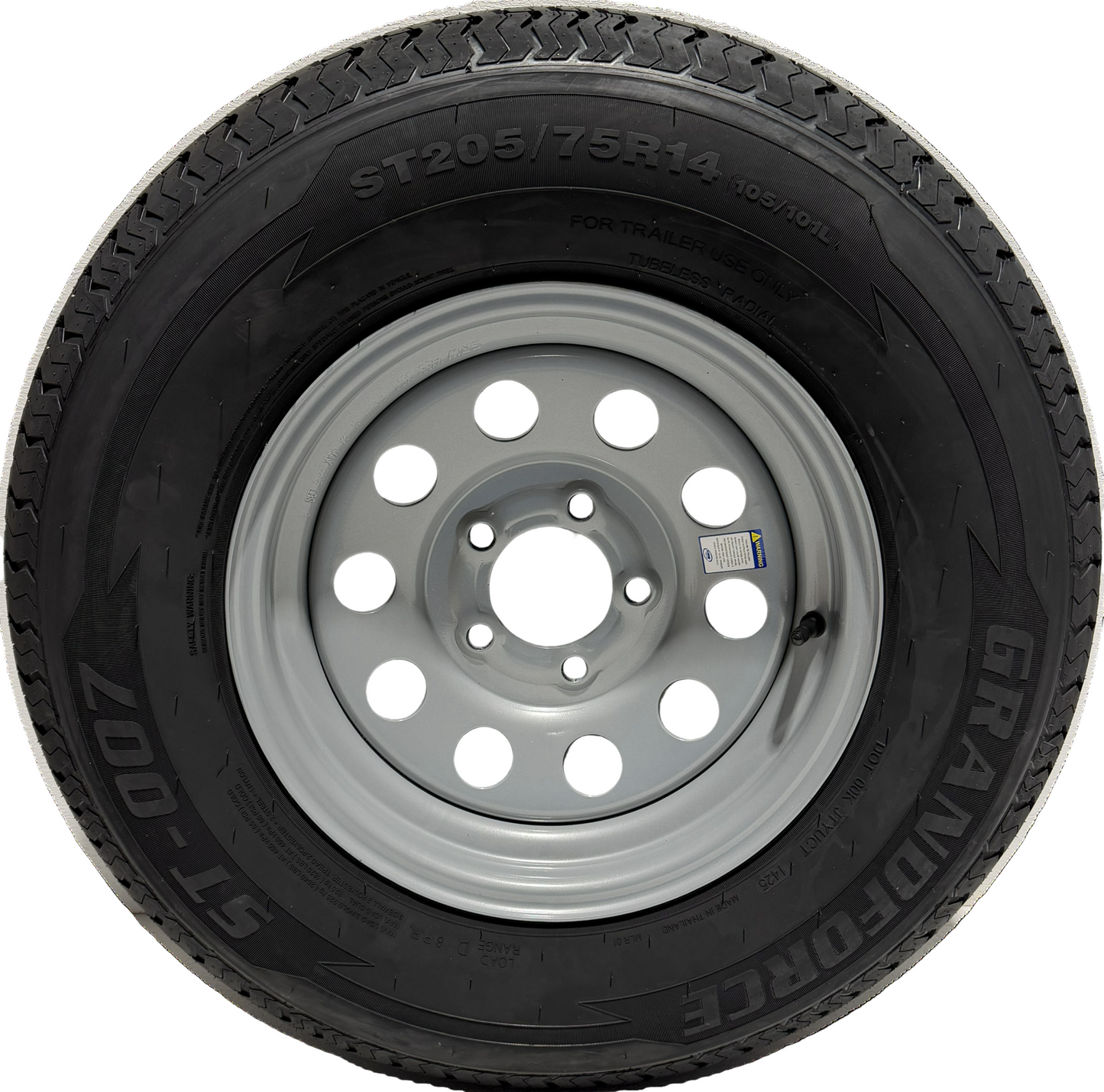ST 205/75R14 Load Range D Grandforce Radial Trailer Tire on Mod Wheel 5x4.5 Lug