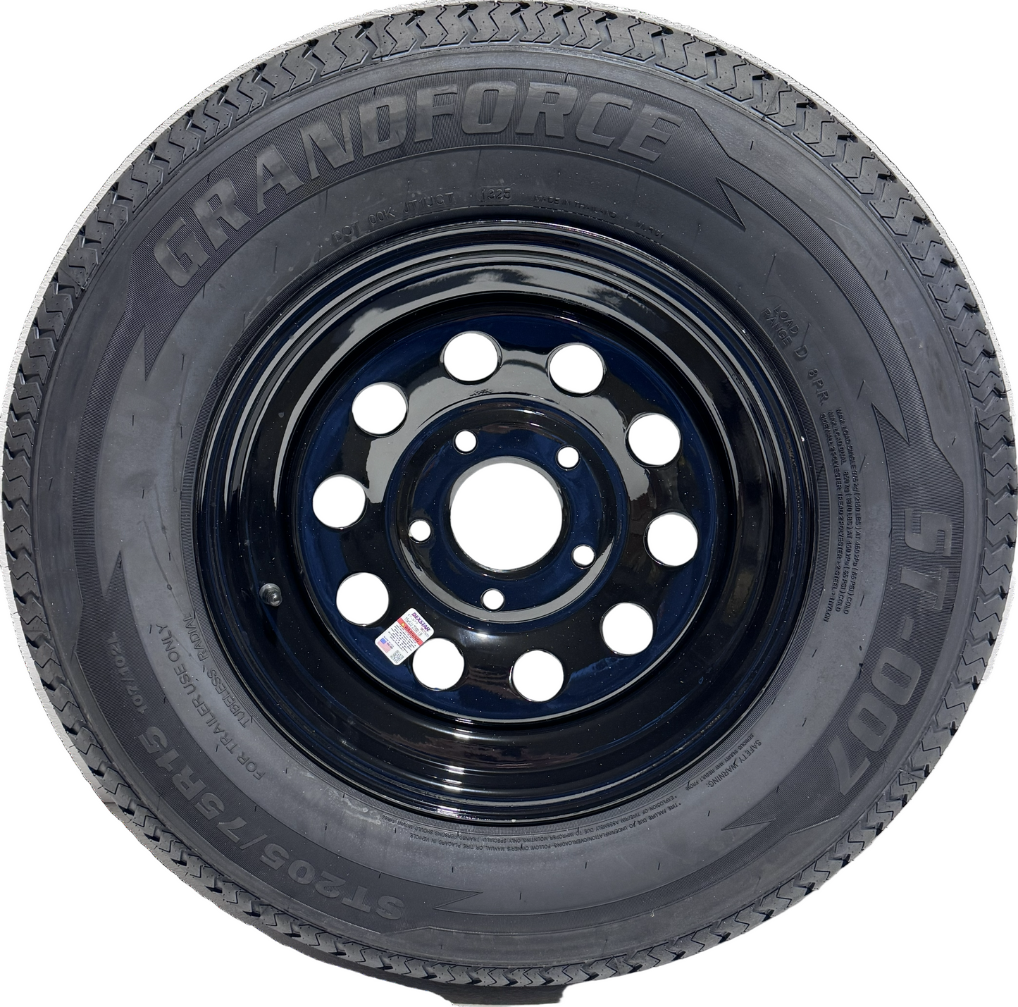 ST 205/75R15 Load Range D Grandforce Radial Trailer Tire on Mod Wheel 5x5 Lug