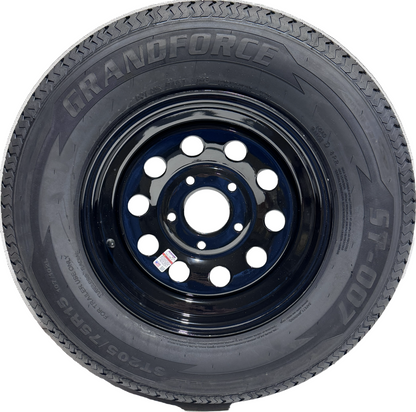 ST 205/75R15 Load Range D Grandforce Radial Trailer Tire on Mod Wheel 5x5 Lug