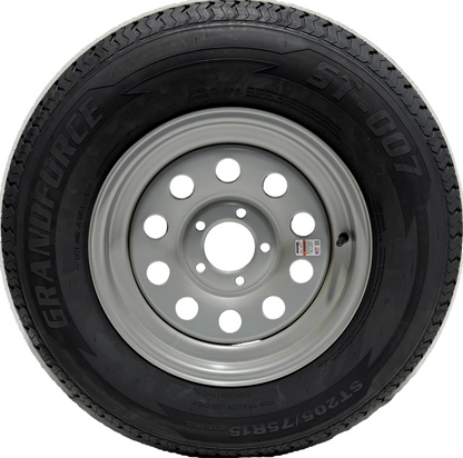 ST 205/75R15 Load Range D Grandforce Radial Trailer Tire on Mod Wheel 5x4.5 Lug