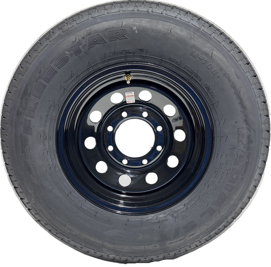 ST 235/80R16 Load Range E Freestar Radial Trailer Tire on Black Wheel 8 x 6.5 Lug