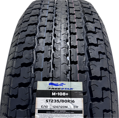 ST 235/80R16 Load Range E Freestar Radial Trailer Tire on Black Wheel 8 x 6.5 Lug