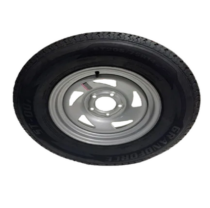 ST 205/75R14 5x4.5 Lug Load Range D Grandforce Radial Trailer Tire on On Directional Wheel