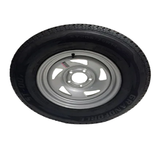 ST 205/75R14 5x4.5 Lug Load Range D Grandforce Radial Trailer Tire on On Directional Wheel