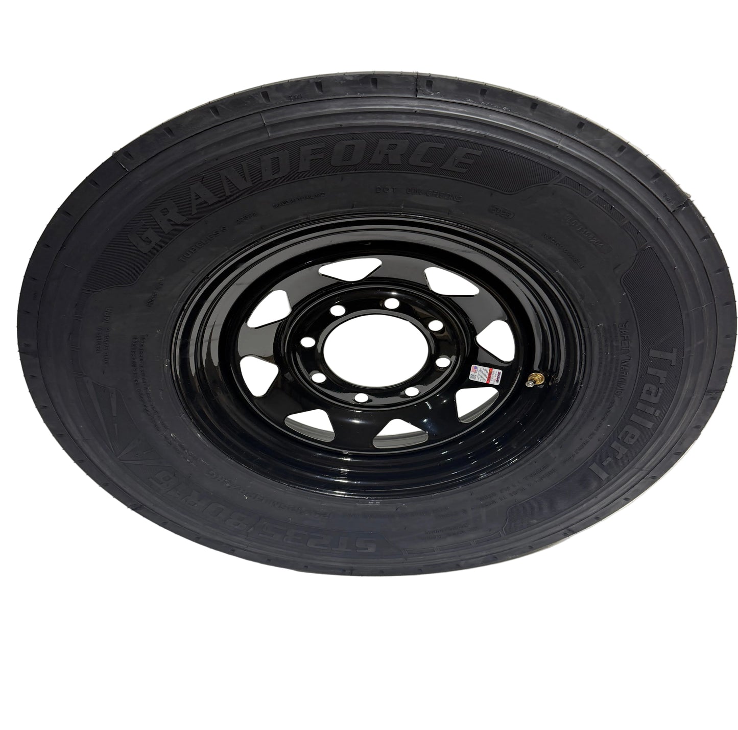 ST 235/80R16 8x6.5 Lug Load Range G  Grandforce Radial Trailer Tire on Spoke Wheel