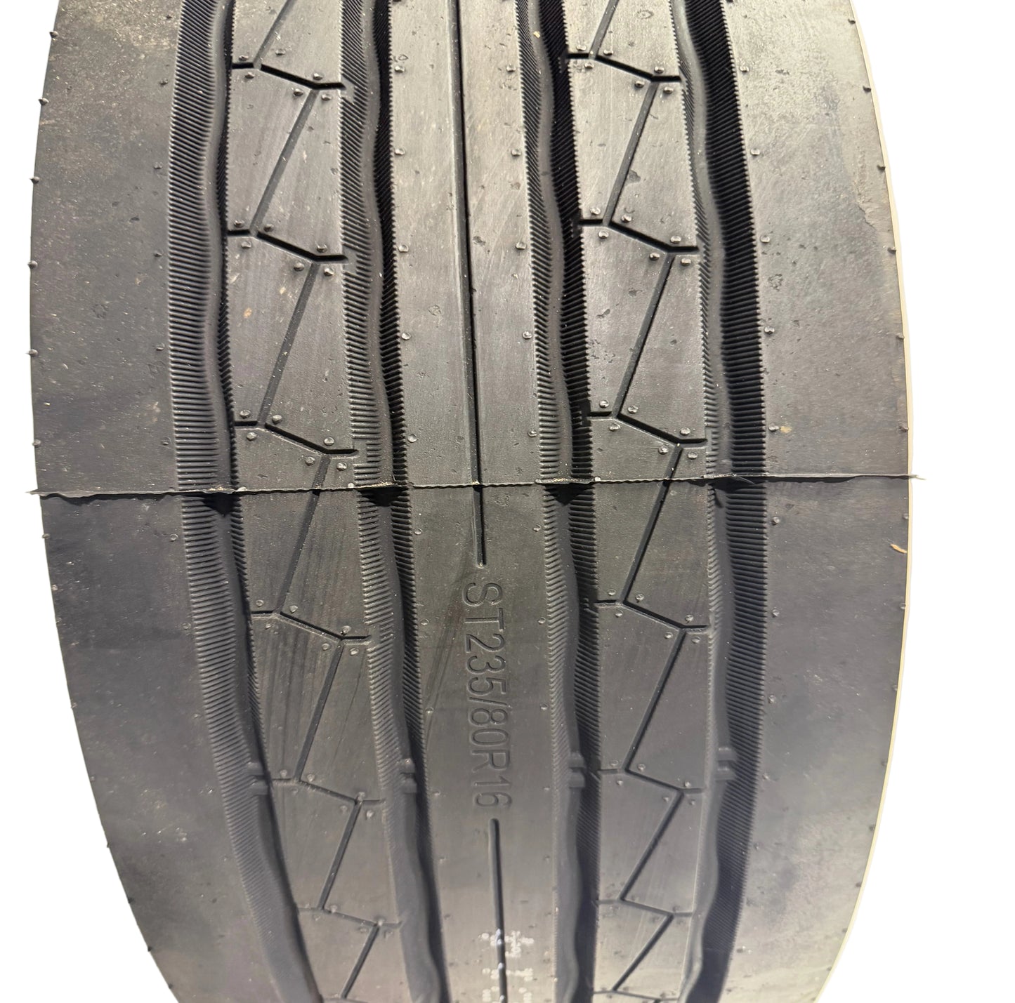 ST 235/80R16 8x6.5 Lug Load Range G  Grandforce Radial Trailer Tire on Spoke Wheel